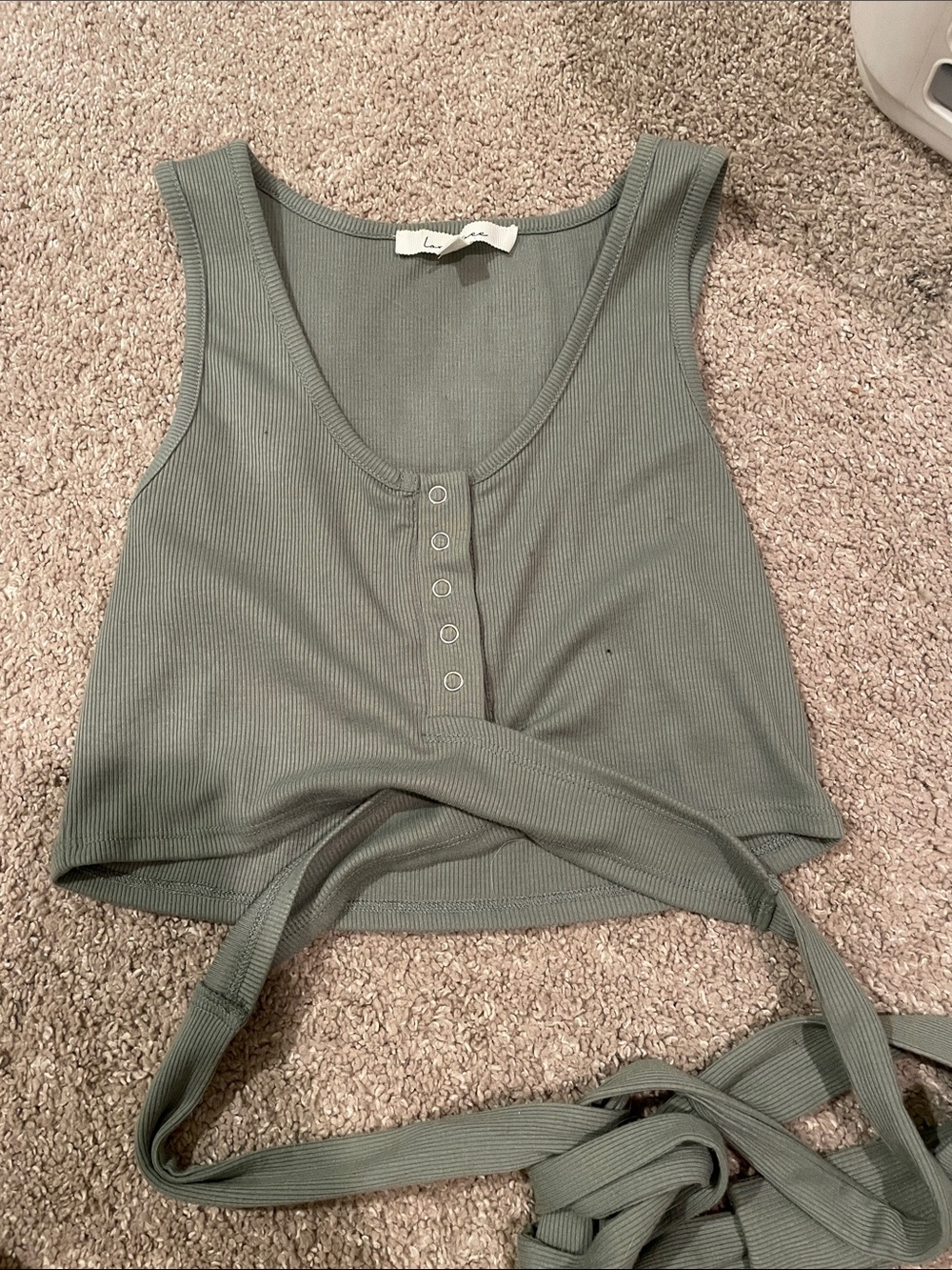 Ribbed Sage Green Tie-Front Tank Top